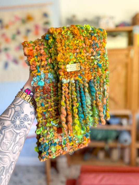 Woven Scarf Chunky Lime & Turquoise