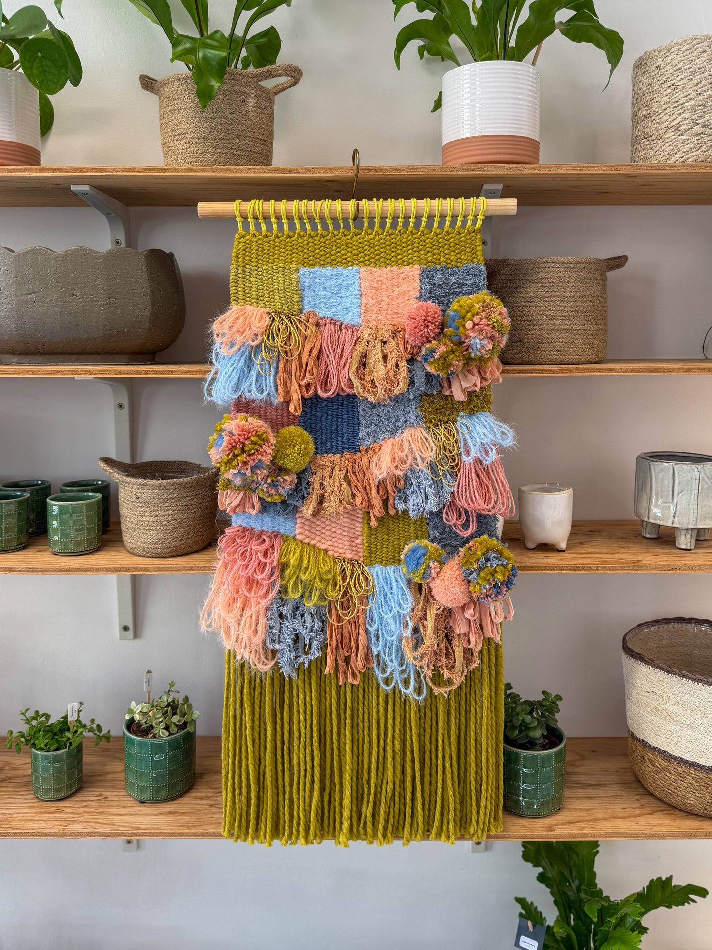 Woven Wall Hanging XL Olive Coral Loop