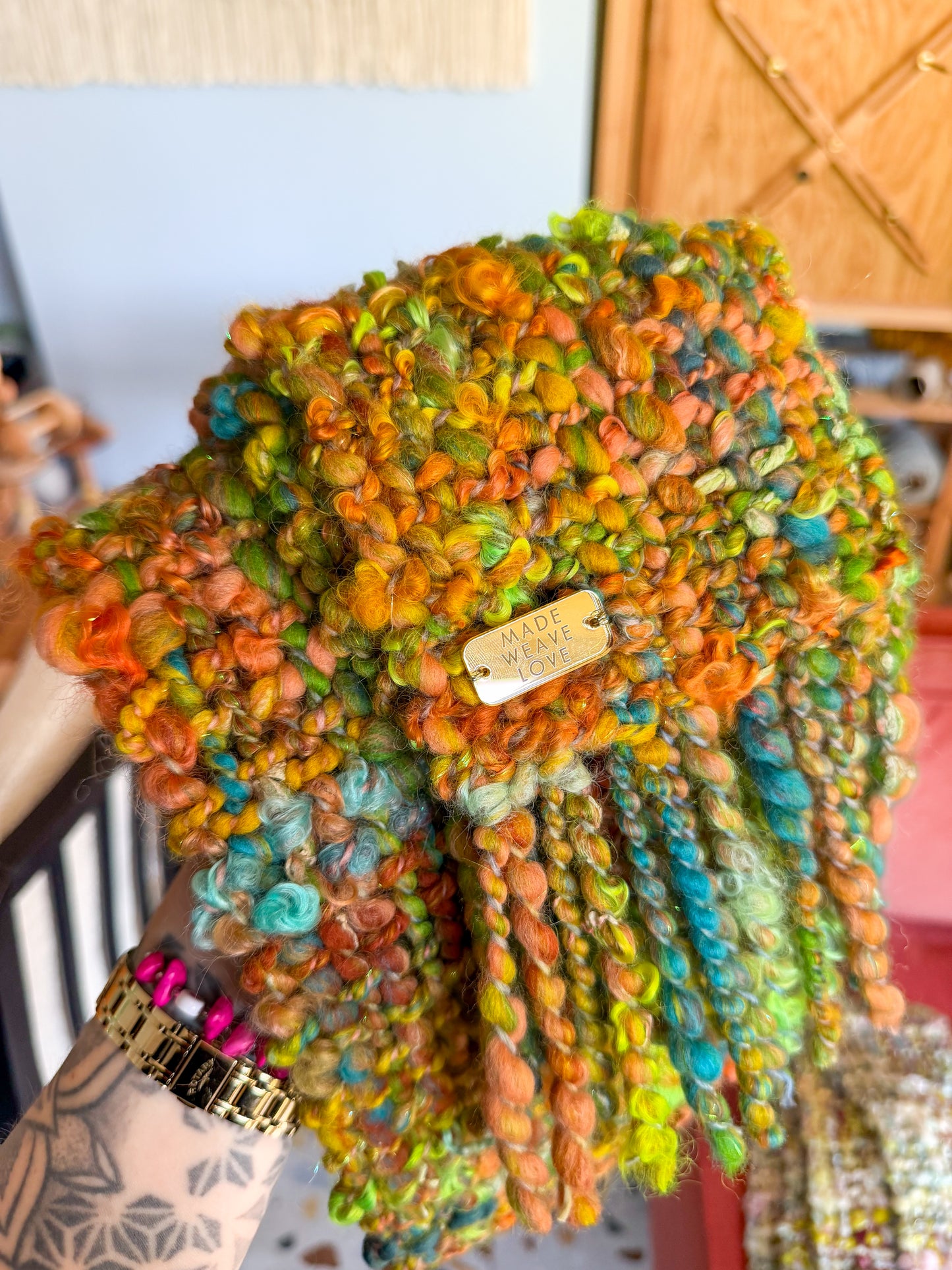 Woven Scarf Chunky Lime & Turquoise