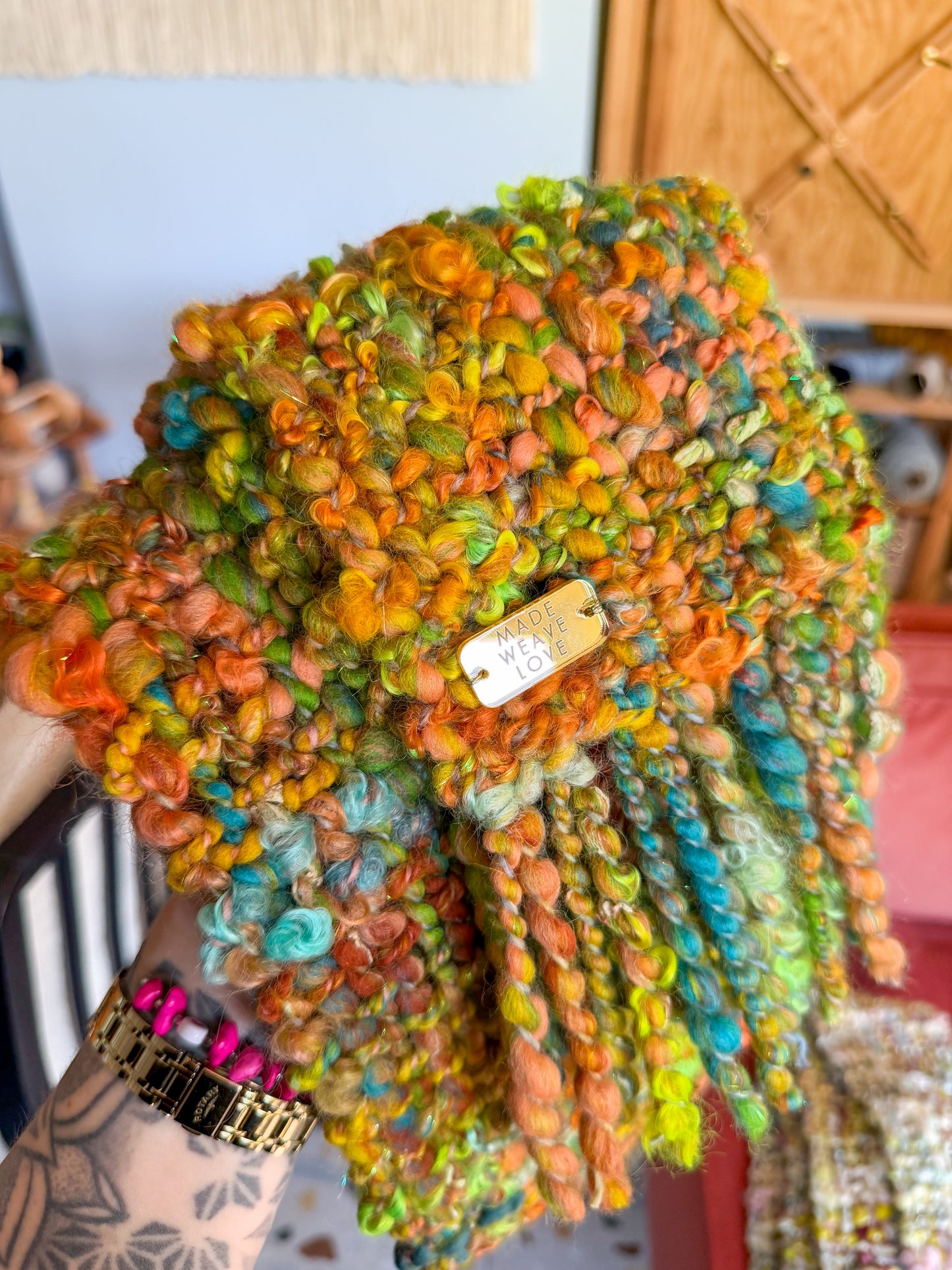 Woven Scarf Chunky Lime & Turquoise