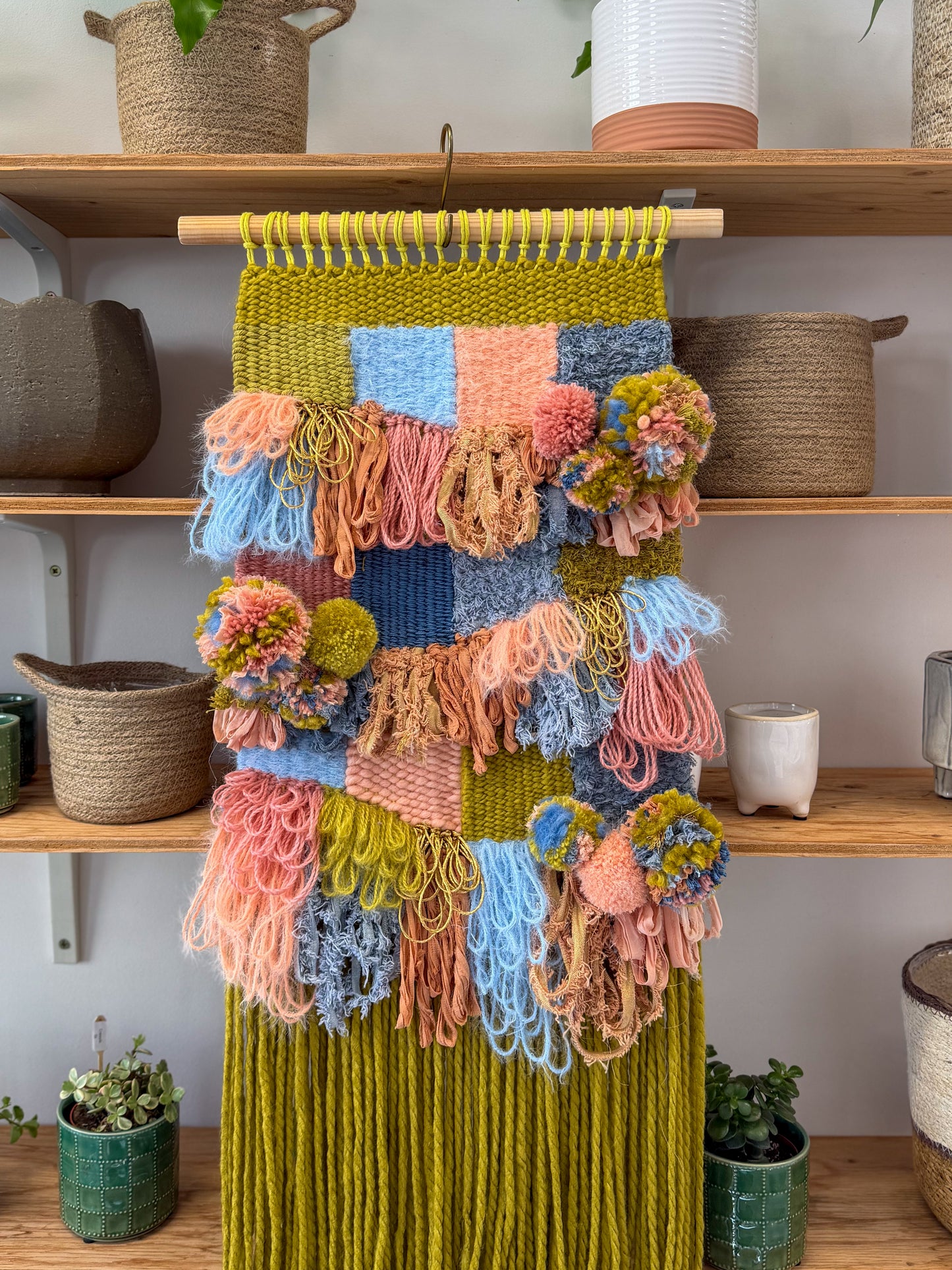 Woven Wall Hanging XL Olive Coral Loop