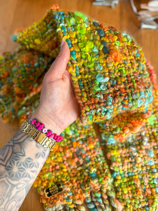 Woven Scarf Chunky Lime & Turquoise