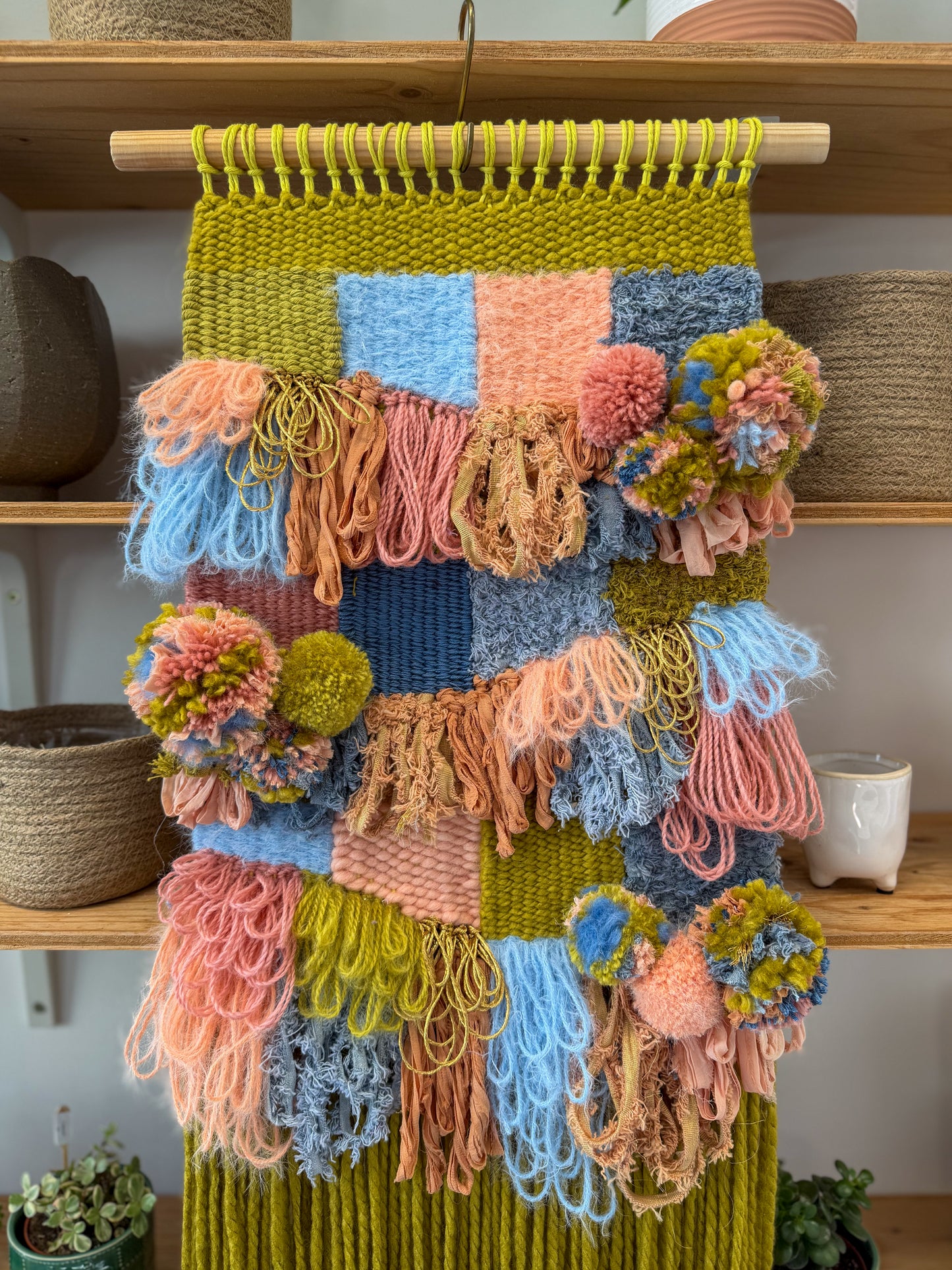 Woven Wall Hanging XL Olive Coral Loop
