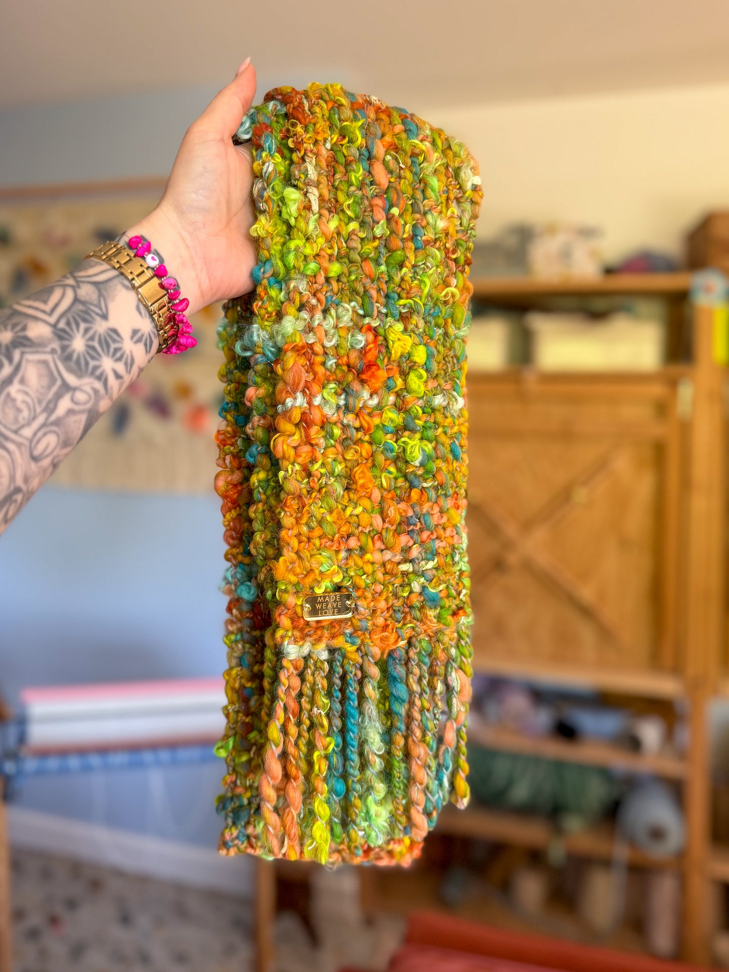 Woven Scarf Chunky Lime & Turquoise