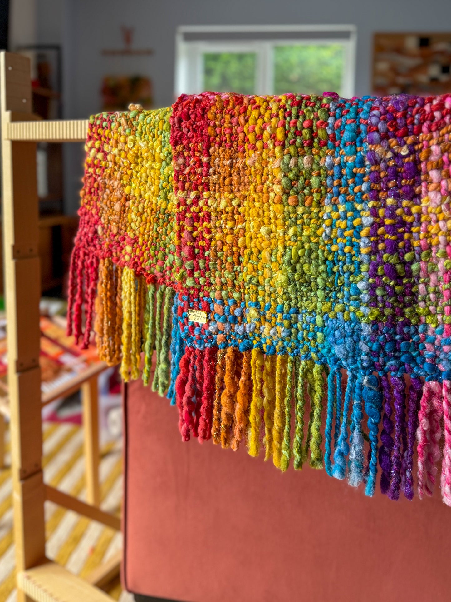 Woven OOAK rainbow shawl