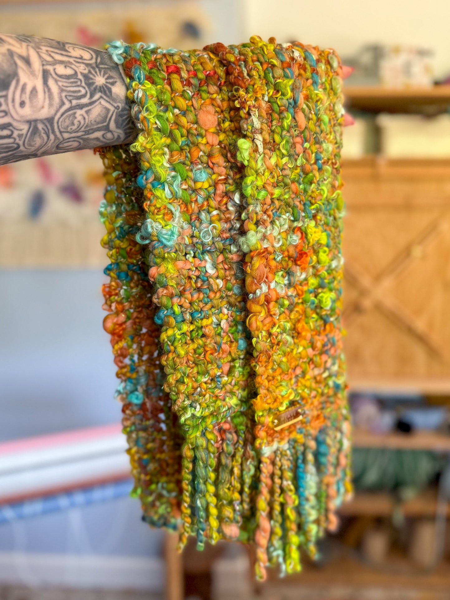Woven Scarf Chunky Lime & Turquoise