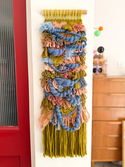 Woven Wall Hanging Olive Coral Loops